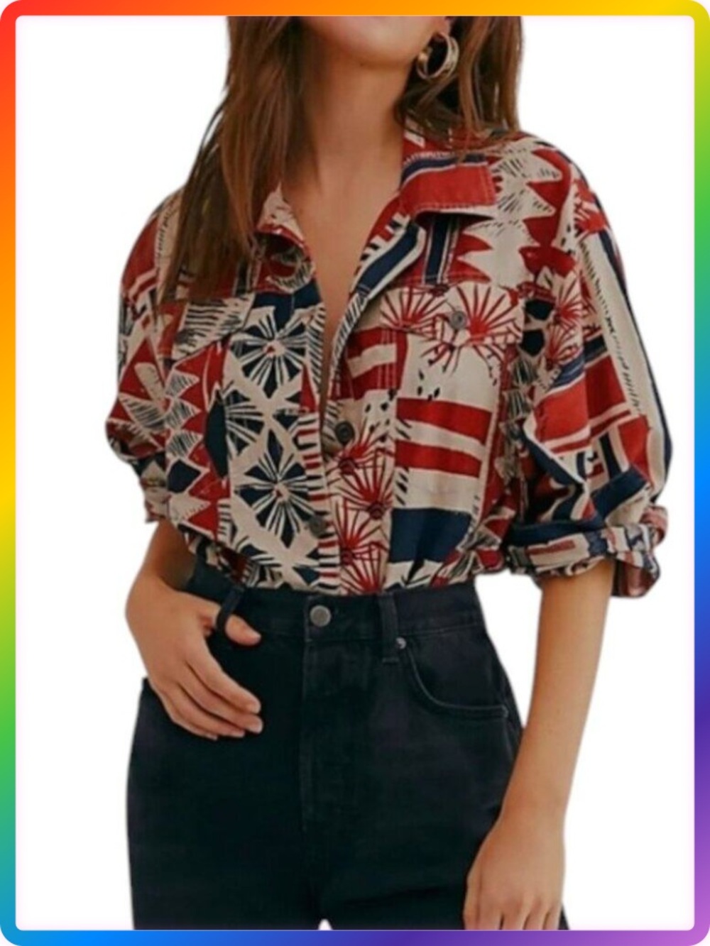 Free People Golden Nile Shirt Jacket SIZE L Aztec Multicolor Crop Shacket